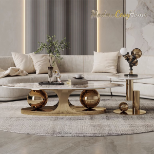Glossy Stone Oval Coffee Table