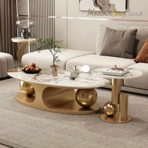 Glossy Stone Oval Coffee Table